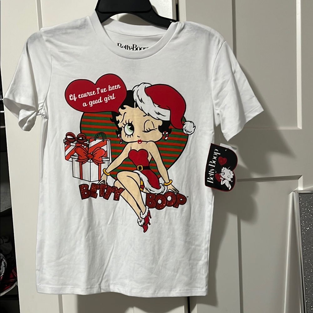 Betty Boop Festive White T-Shirt with Red Accents